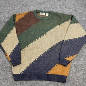Vtg 90s Impact Striped Knit Crewneck Sweater Mens Medium Colorblock Grandpacore